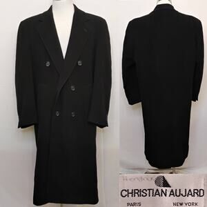Christian Aujard Peacoat Men's 46" Chest Black Cashmere Blend Long #J5647